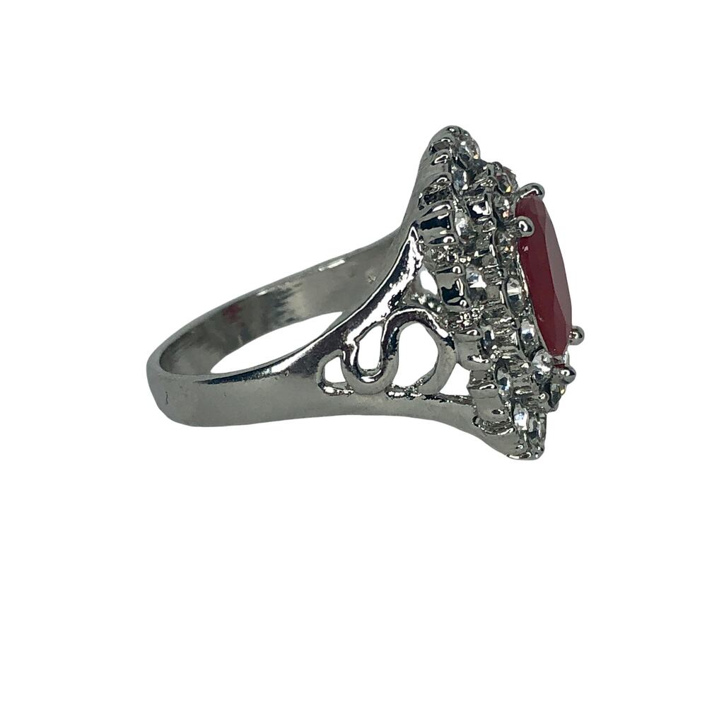 Silver and Red Rhinestone Statement Ring - Size 8.5 - Picture 5 of 6